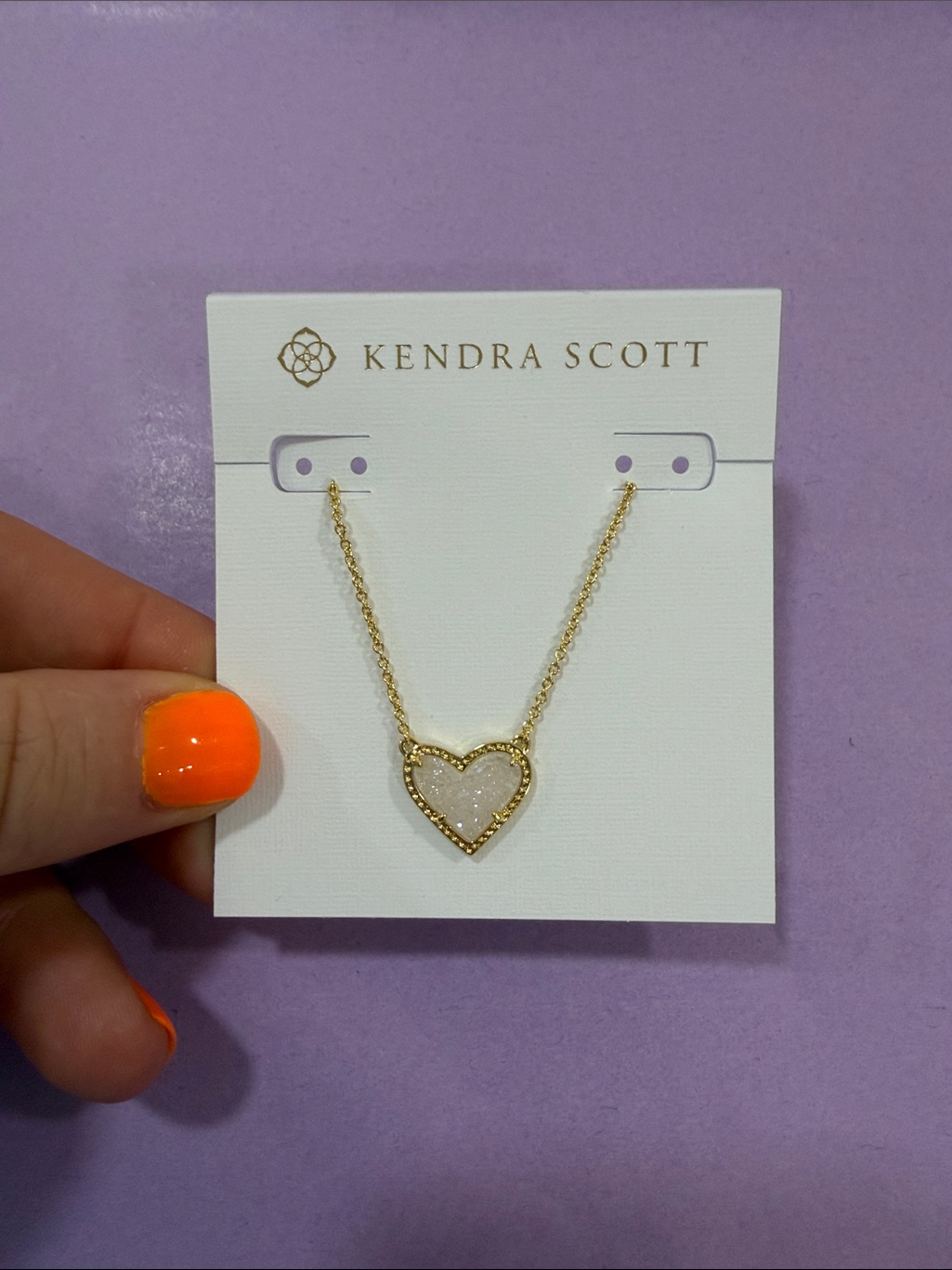 Kendra Scott Gold Heart Necklace With White Druzy Center